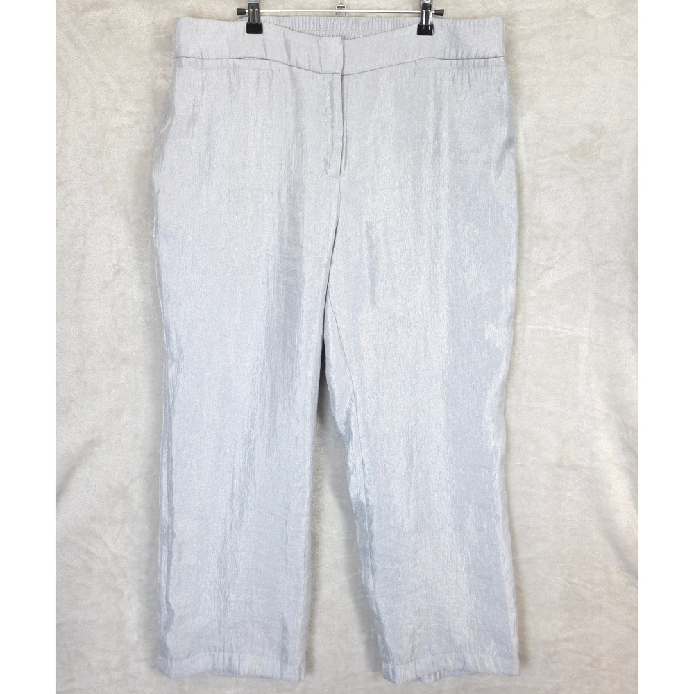Chicos Travelers 3R / US 16R Women Crop Pants Silver Shimmer Casual‎ Comfy Chic
